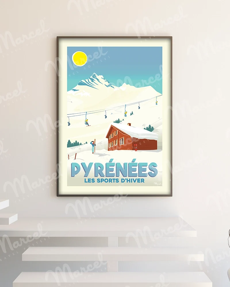 Affiche PYRÉNÉES "Les Sports d'Hiver"