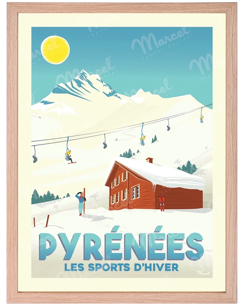 Affiche PYRÉNÉES "Les Sports d'Hiver"