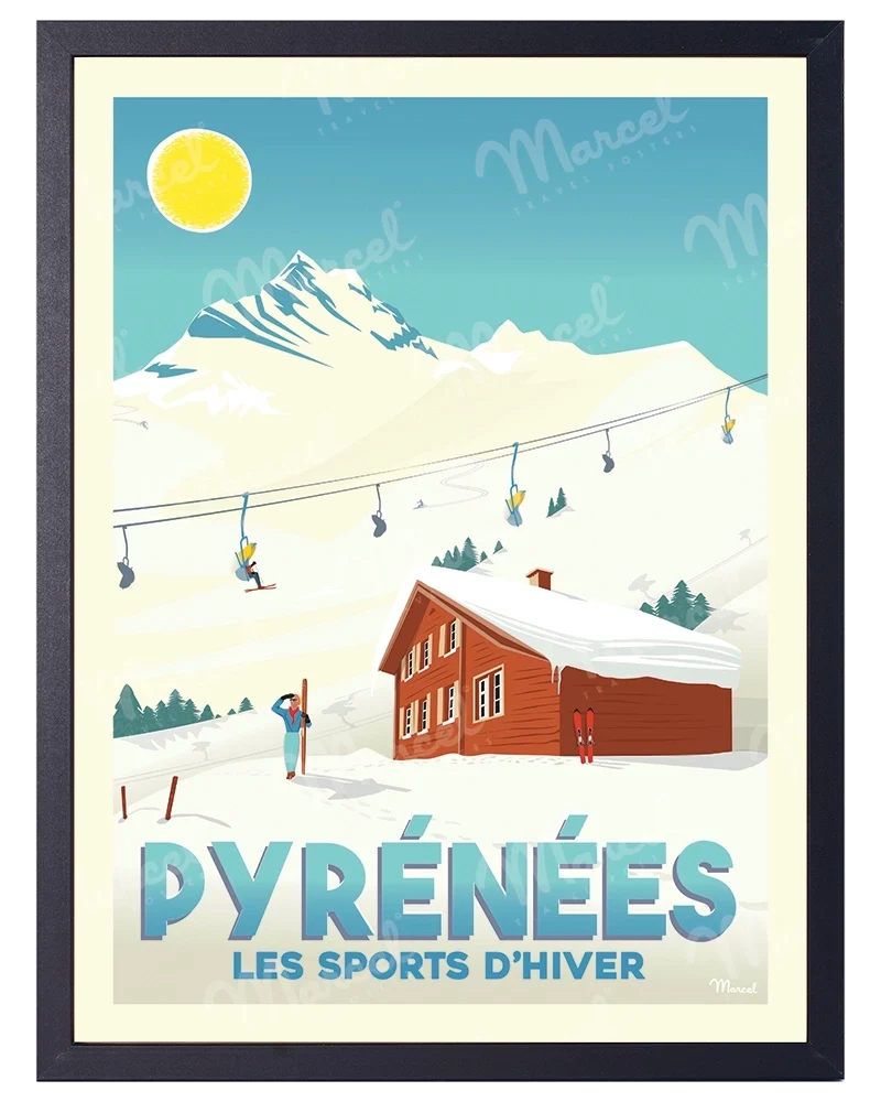 Affiche PYRÉNÉES "Les Sports d'Hiver"