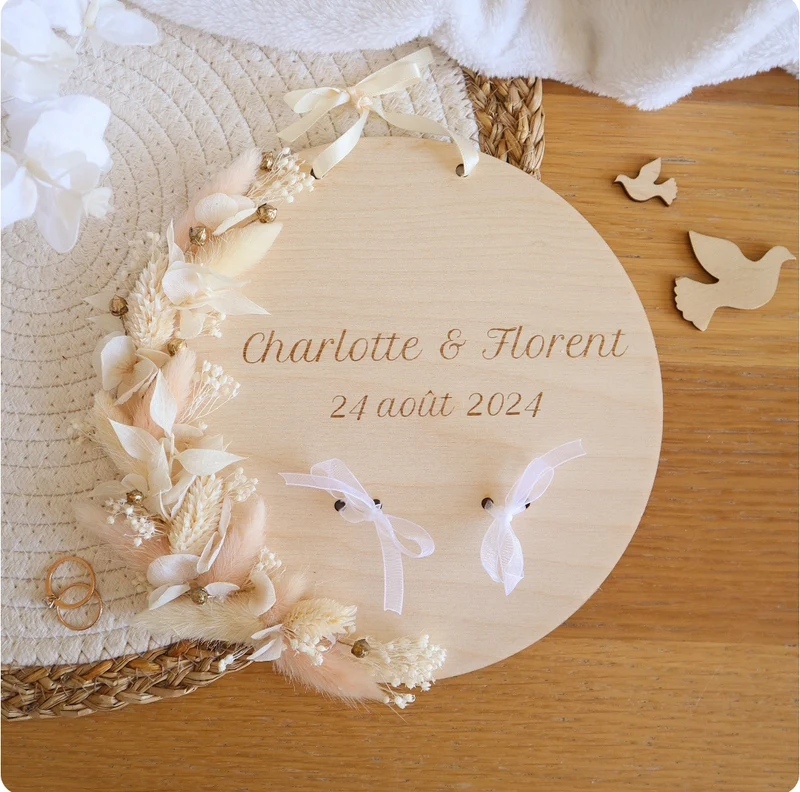 Plaque mariage - Porte alliances - fleurs séchées - couleurs au choix
