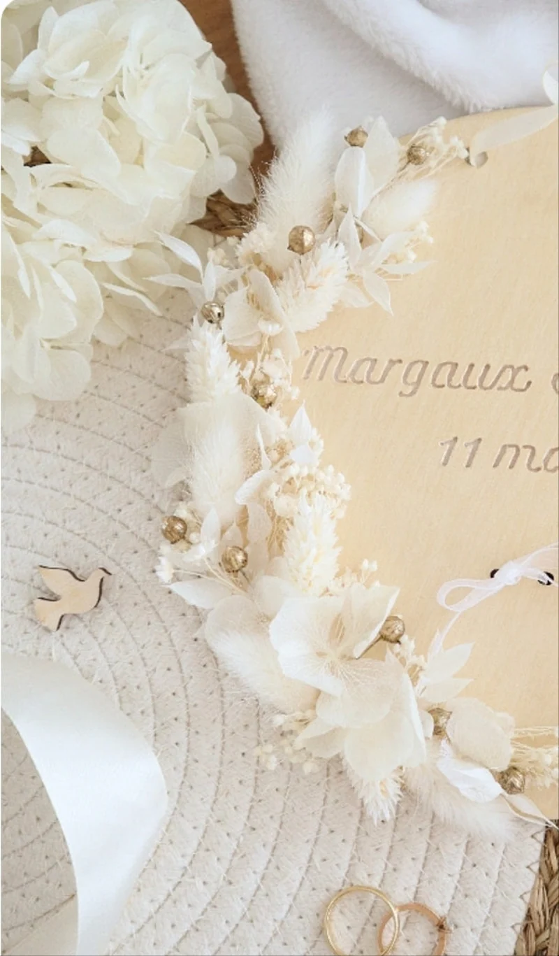 Plaque mariage - Porte alliances - fleurs séchées - couleurs au choix