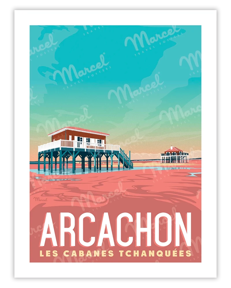 Affiche ARCACHON "Les Cabanes Tchanquées"