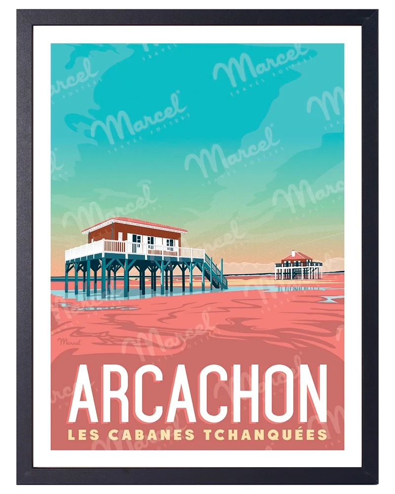 Affiche ARCACHON "Les Cabanes Tchanquées"