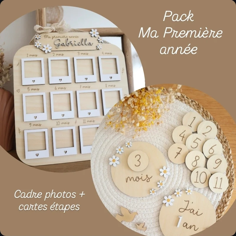 Pack Ma première année - Cadre photos + cartes étapes - Envoi sous 3 semaines