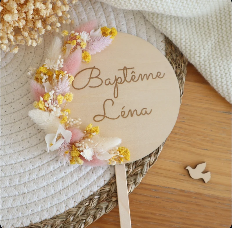 Cake-topper fleurs séchées - Rose & jaune