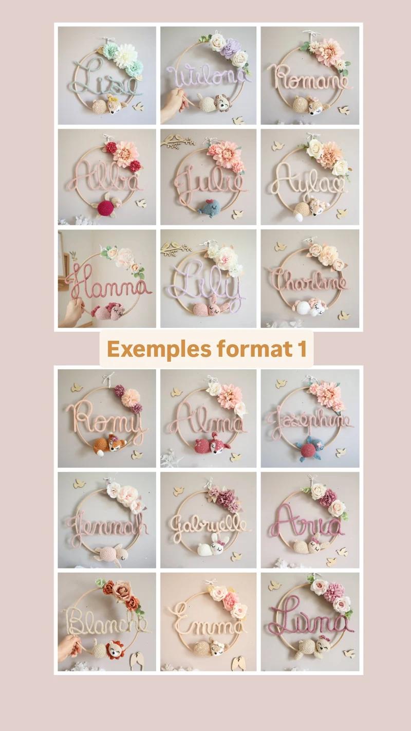 Décoration prénom tricotin + animal - Envoi sous 6/8 semaines