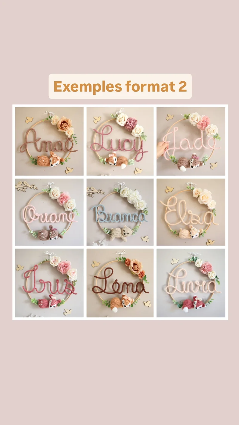 Décoration prénom tricotin + animal - Envoi sous 6/8 semaines