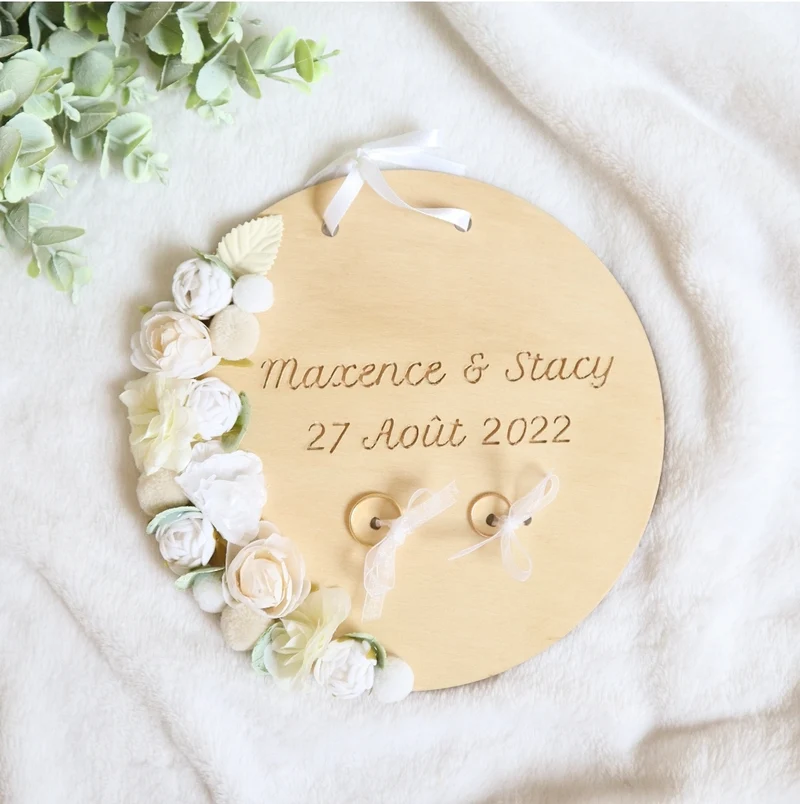 Plaque mariage - Porte-alliances - Fleurs artificielles