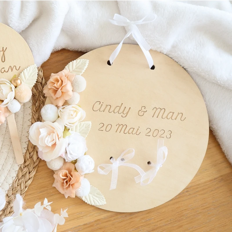 Plaque mariage - Porte-alliances - Fleurs artificielles