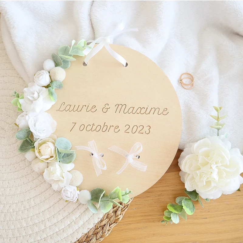 Plaque mariage - Porte-alliances - Fleurs artificielles