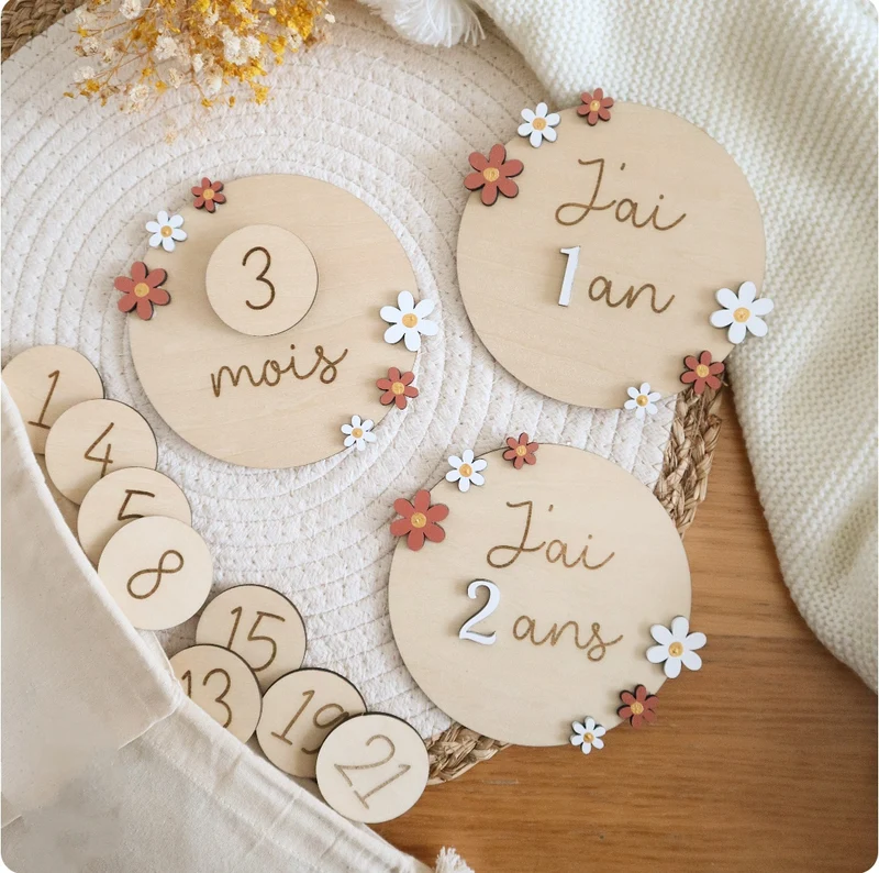 Cartes étapes marguerites évolutives de 1 mois à 2 ans - Terracotta - Plusieurs options possibles