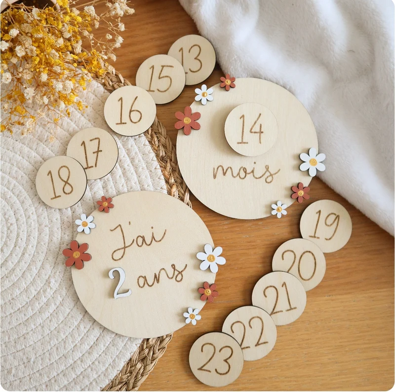 Cartes étapes marguerites évolutives de 1 mois à 2 ans - Terracotta - Plusieurs options possibles