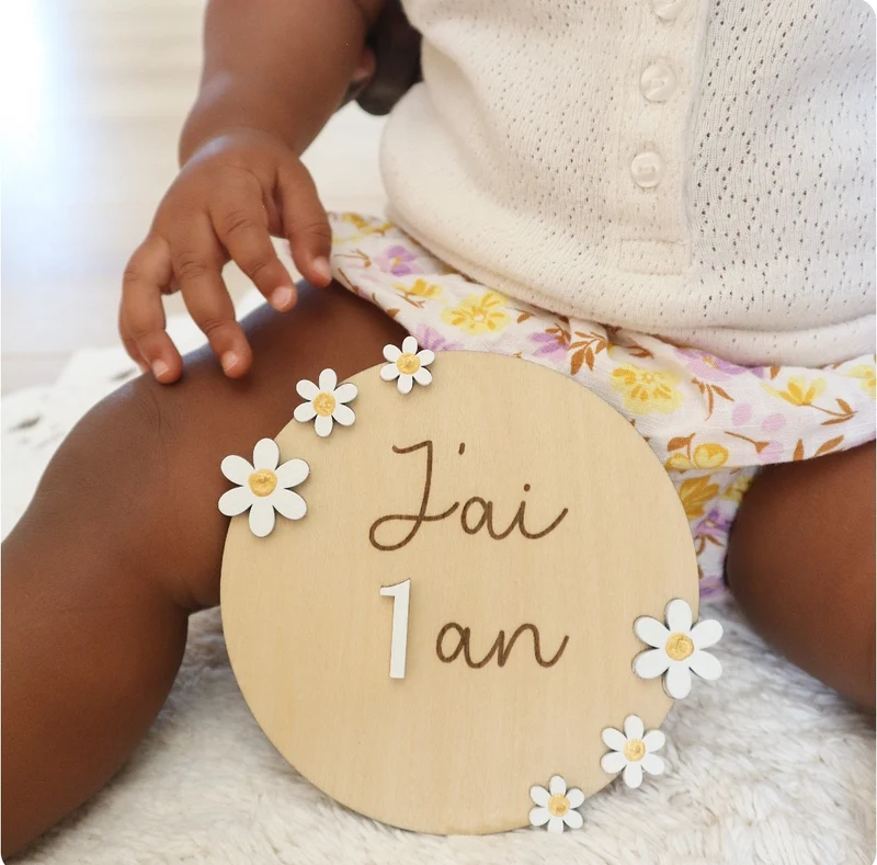 Cartes étapes marguerites évolutives de 1 mois à 2 ans - Blanc - Plusieurs options possibles