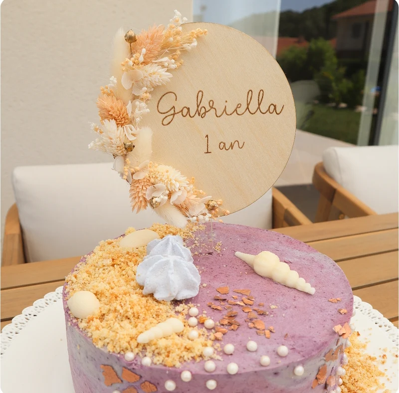 Cake-topper fleurs séchées - Pêche & Ivoire