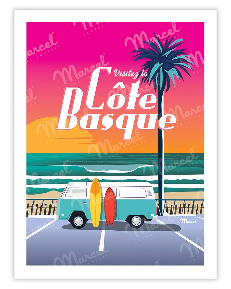 Affiche CÔTE BASQUE "Van Sunset"