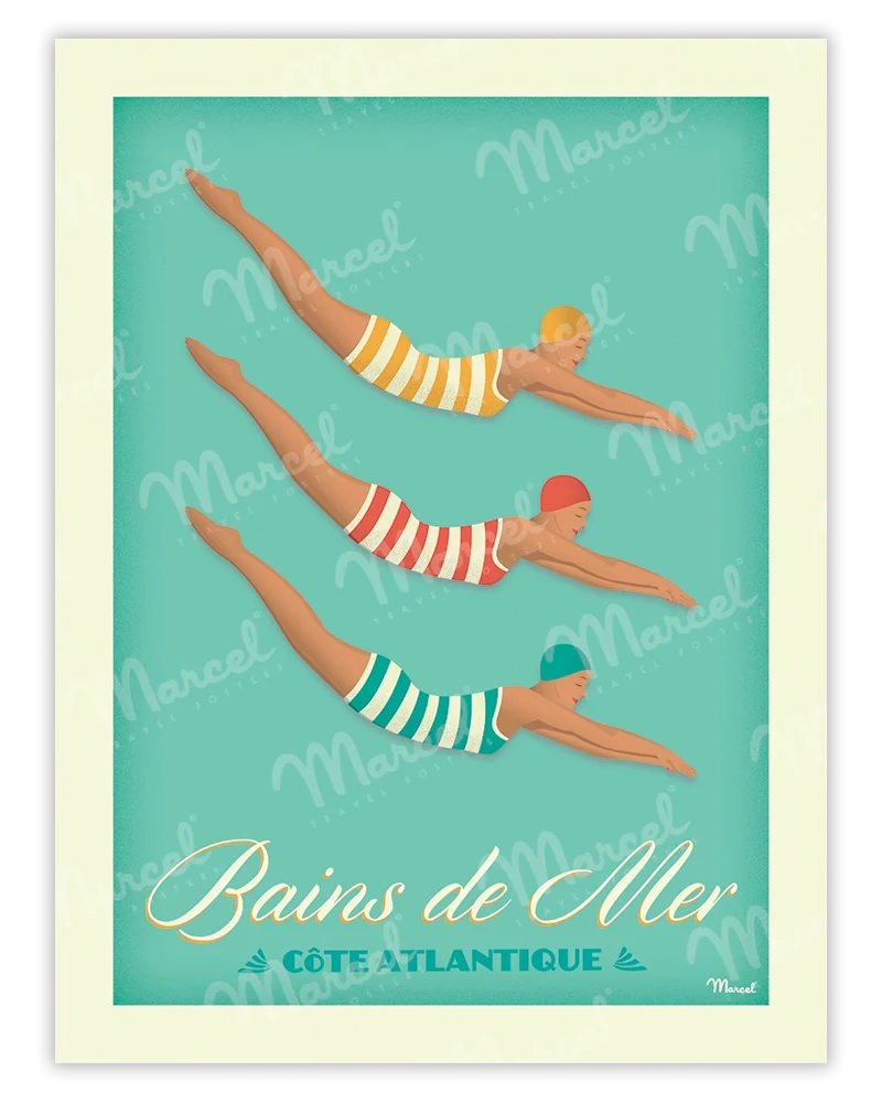 Affiche CÔTE ATLANTIQUE "Bains de Mer"