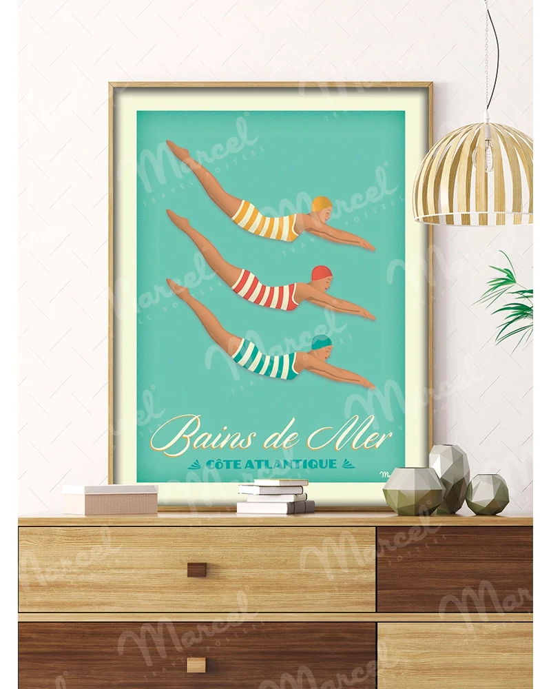 Affiche CÔTE ATLANTIQUE "Bains de Mer"
