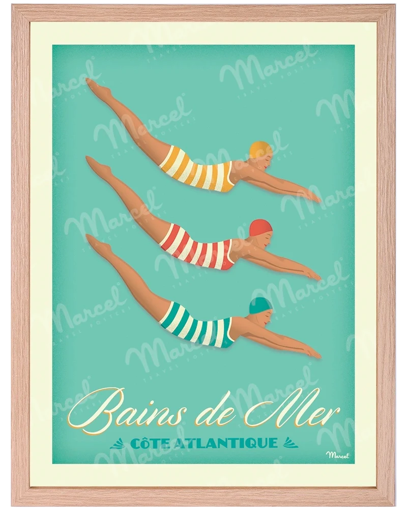 Affiche CÔTE ATLANTIQUE "Bains de Mer"