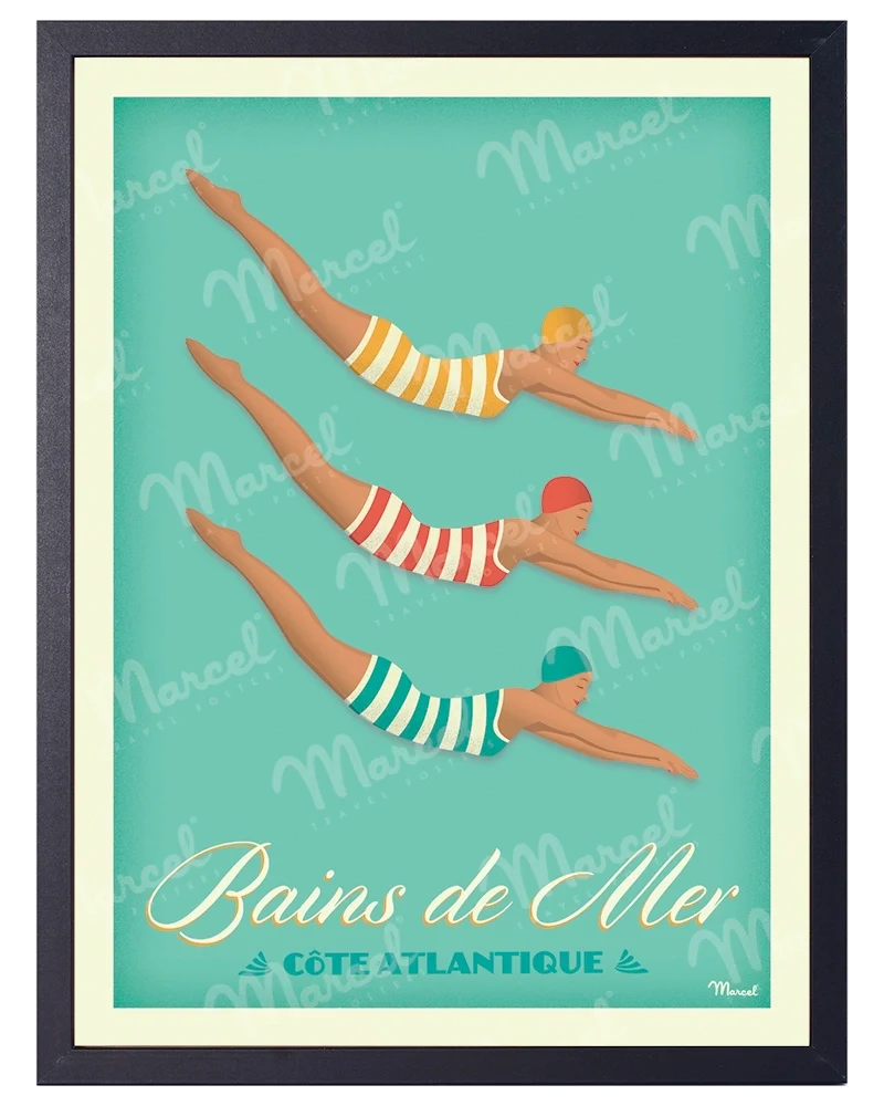 Affiche CÔTE ATLANTIQUE "Bains de Mer"