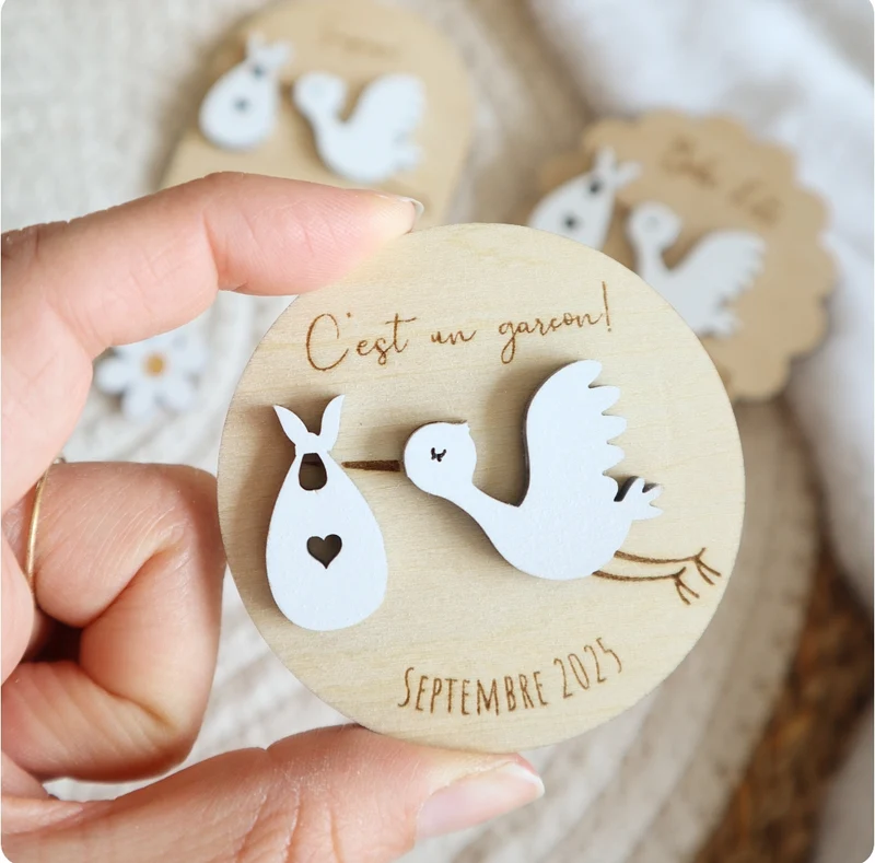 Magnet Cigogne - Annonce grossesse - Possibilité de lots