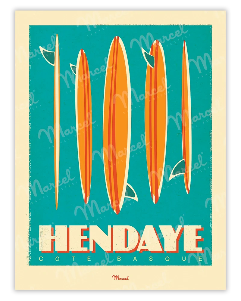 Affiche HENDAYE "Surfboards"