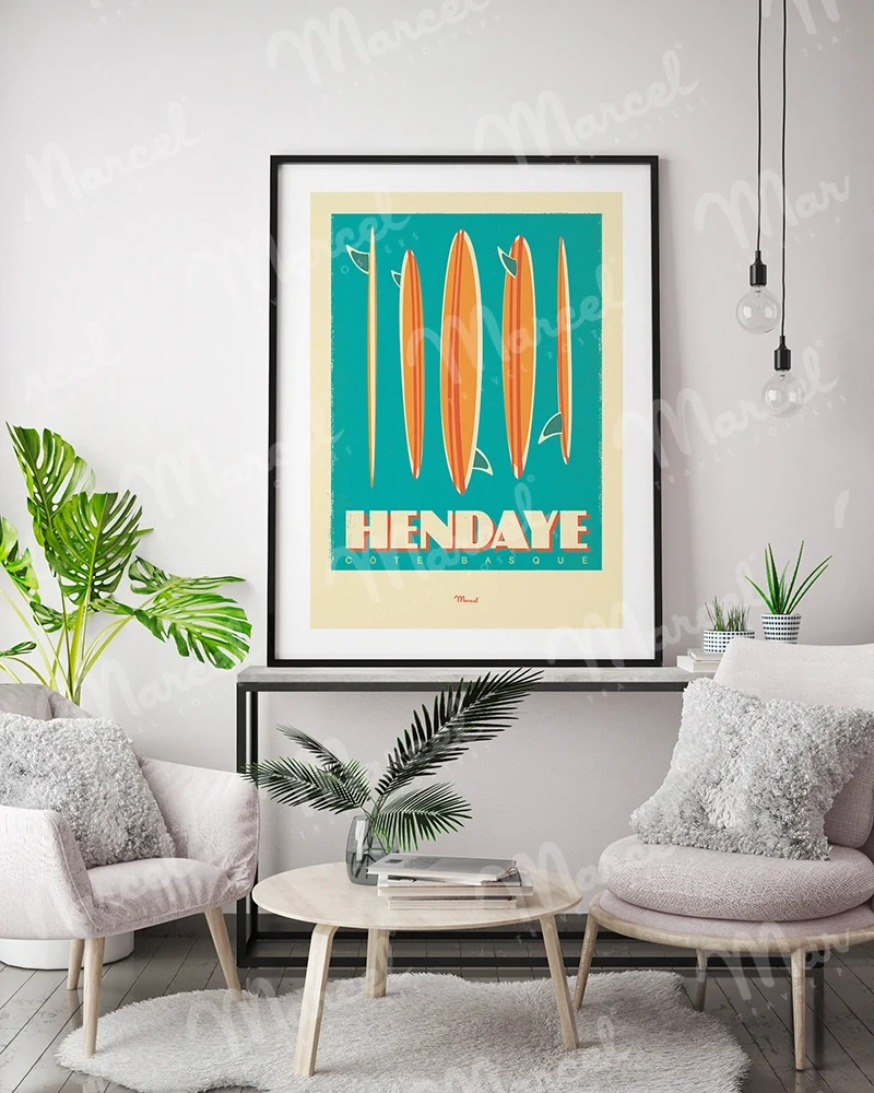Affiche HENDAYE "Surfboards"