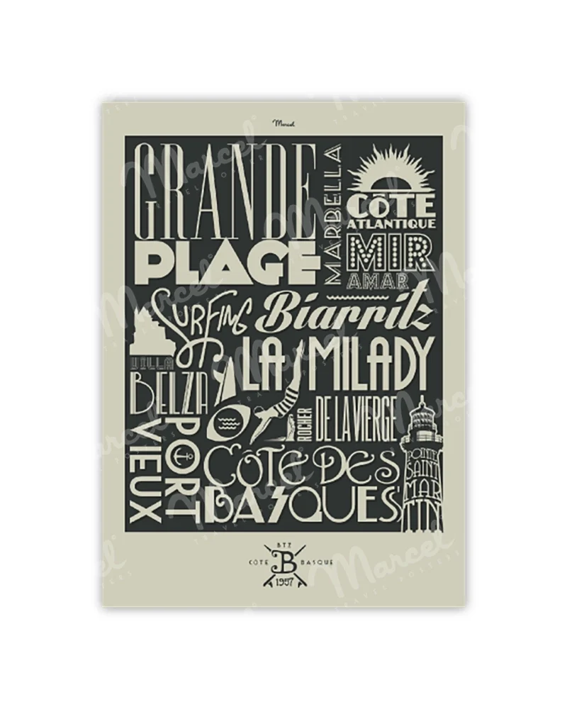 Carte Postale BIARRITZ "Typography"