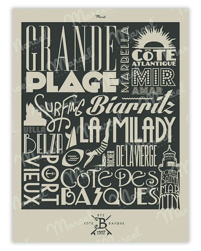 Affiche BIARRITZ "Typography"