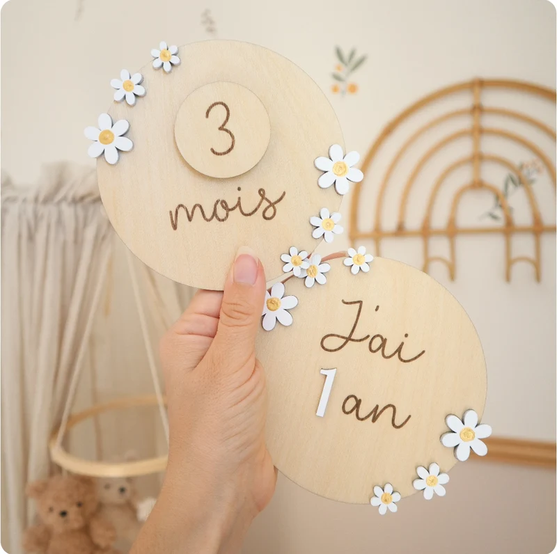 Cartes étapes marguerites évolutives de 1 mois à 2 ans - Blanc - Plusieurs options possibles