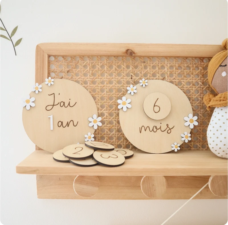 Cartes étapes marguerites évolutives de 1 mois à 2 ans - Blanc - Plusieurs options possibles