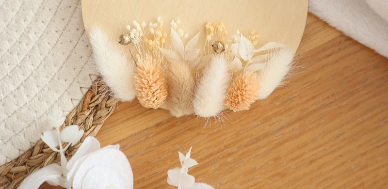 Décoration 20cm bois & fleurs séchées - A personnaliser