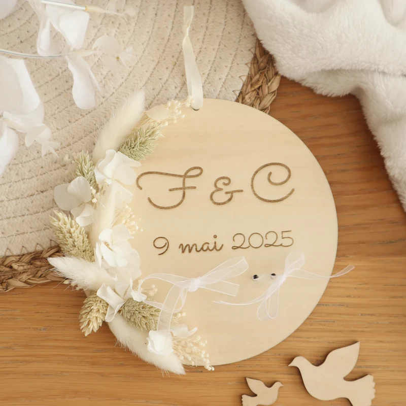 Petit porte alliances initiales- fleurs séchées - couleurs au choix