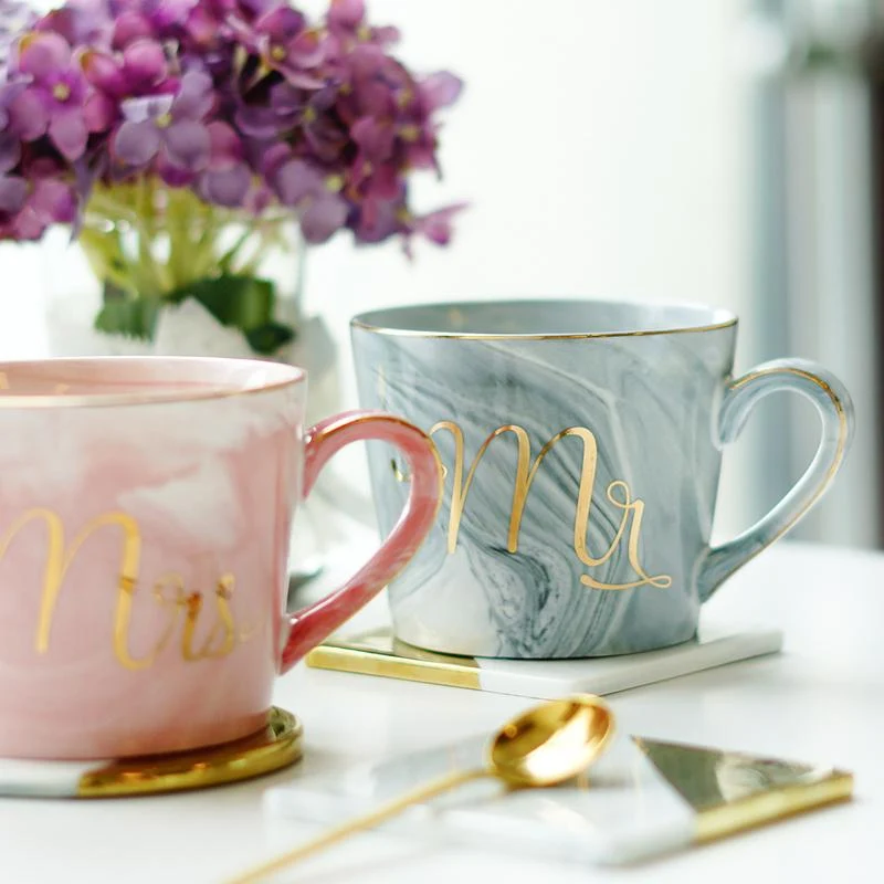 Mug Mr et Mrs en Porcelaine (style marbre)