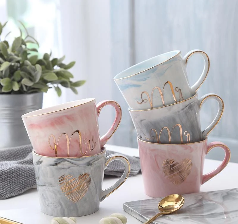 Mug Mr et Mrs en Porcelaine (style marbre)