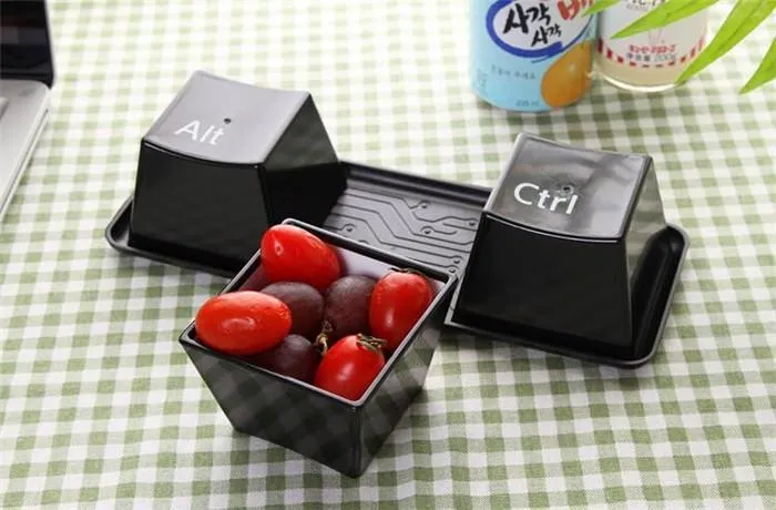 Lot de 3 tasses + Plateau Style Touches Clavier