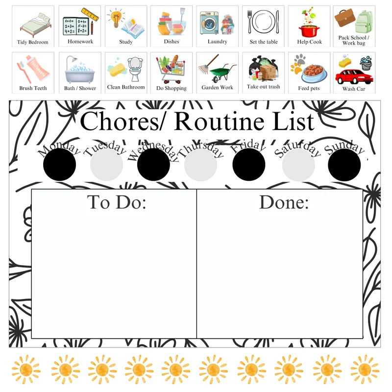 Black & White Flower Chores/ Routine List