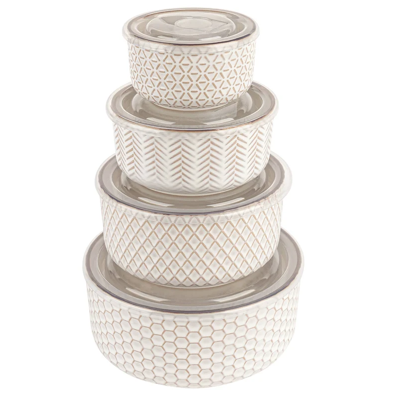 Kook Ceramic Nesting Bowls with Lids, Set of 4, Narbonne Col