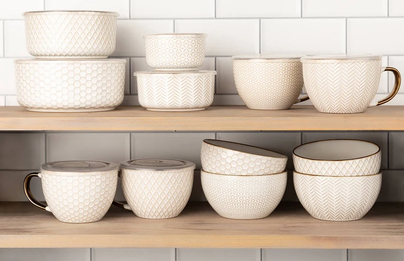 Kook Ceramic Nesting Bowls with Lids, Set of 4, Narbonne Col
