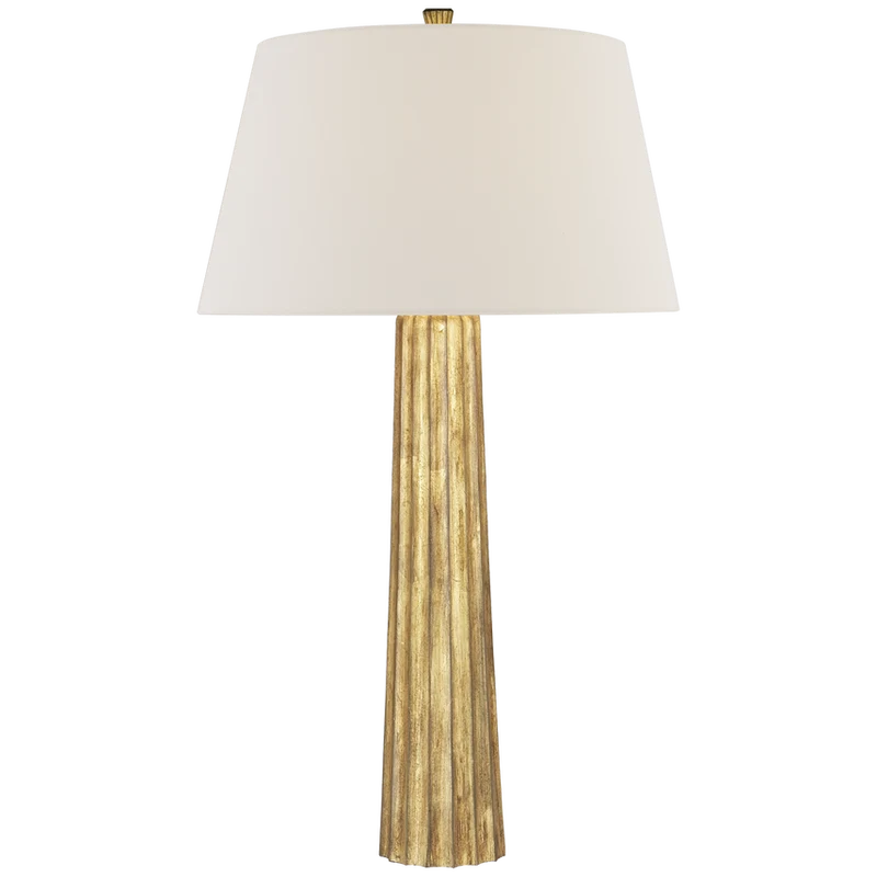 Fluted Spire Large Table Lamp in Gilded Iron with Linen Shade