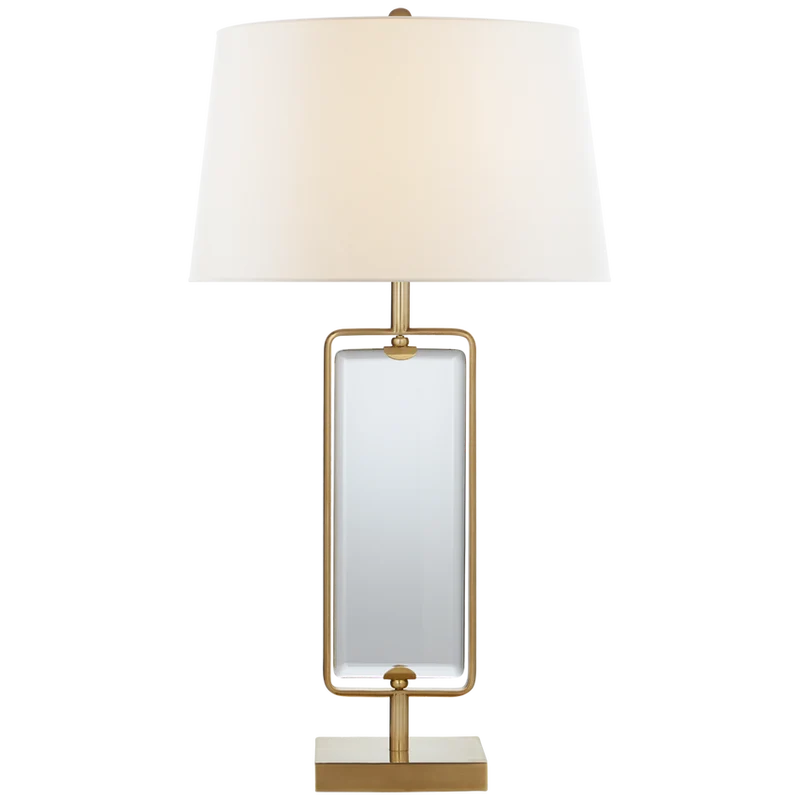 Henri Large Framed Table Lamp in Hand-Rubbed Antique Brass with Linen Shade