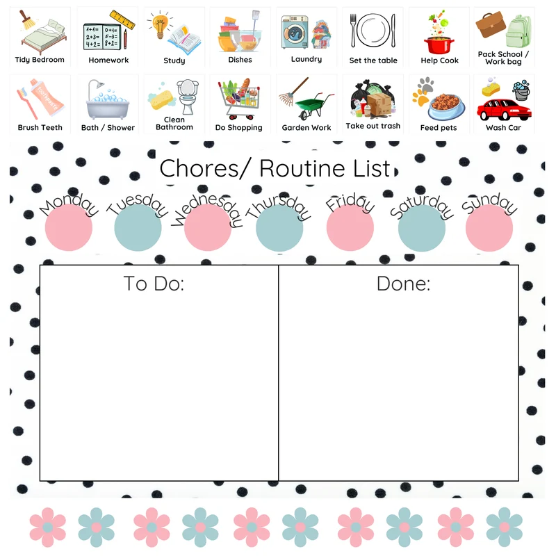 Polka Dot Chores/ Routine list Chart
