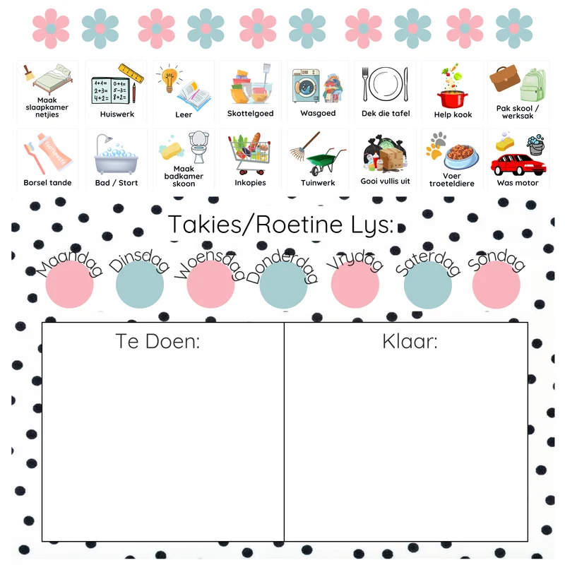 Polka Dot Chores/ Routine list Chart