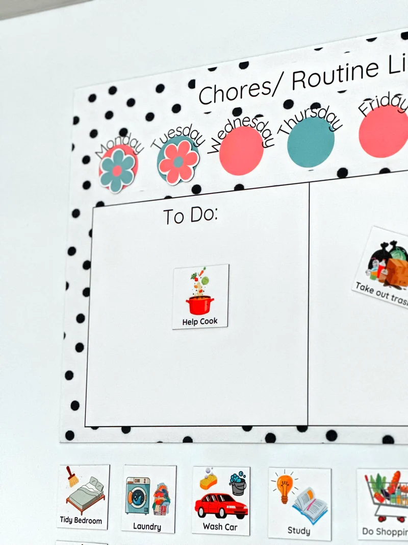 Polka Dot Chores/ Routine list Chart