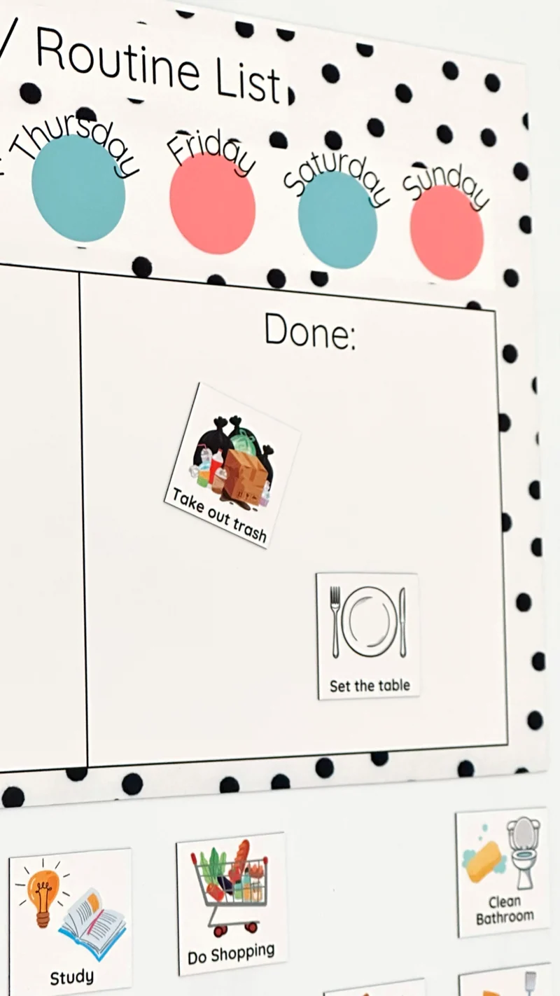 Polka Dot Chores/ Routine list Chart
