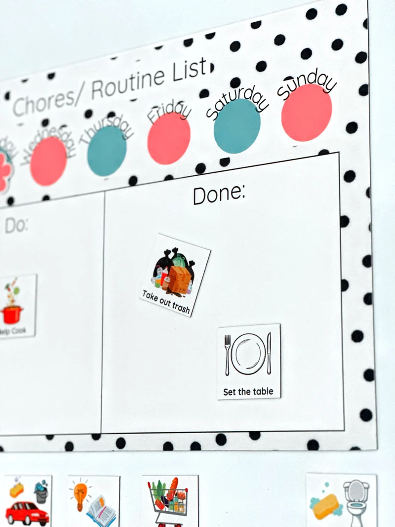 Polka Dot Chores/ Routine list Chart