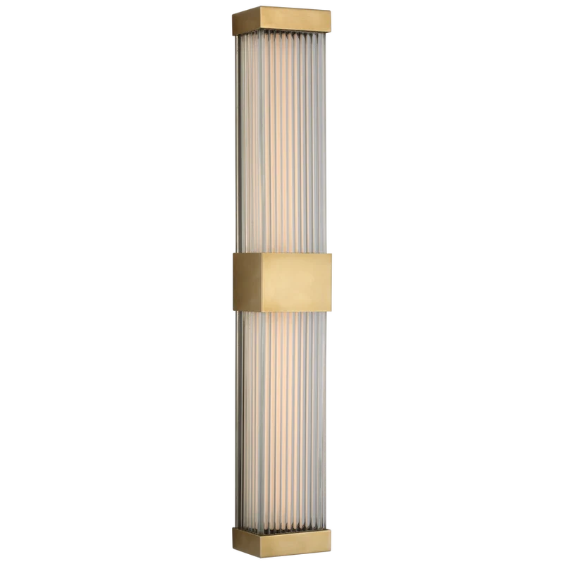 Vance 24" Double Sconce in Antique-Burnished Brass with Clear Glass Rods
