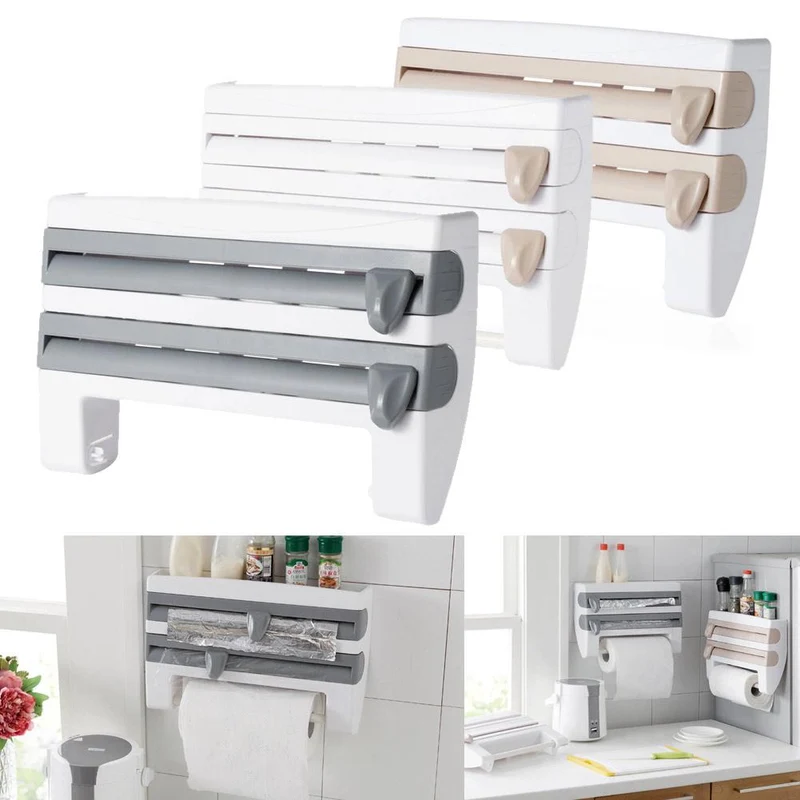 DISTRIBUTEUR PORTE-ROULEAU PAPIER DE CUISINE 4 EN 1