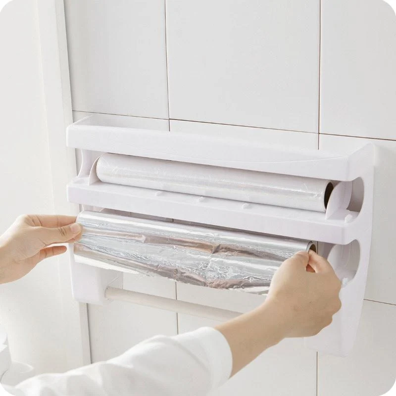 DISTRIBUTEUR PORTE-ROULEAU PAPIER DE CUISINE 4 EN 1