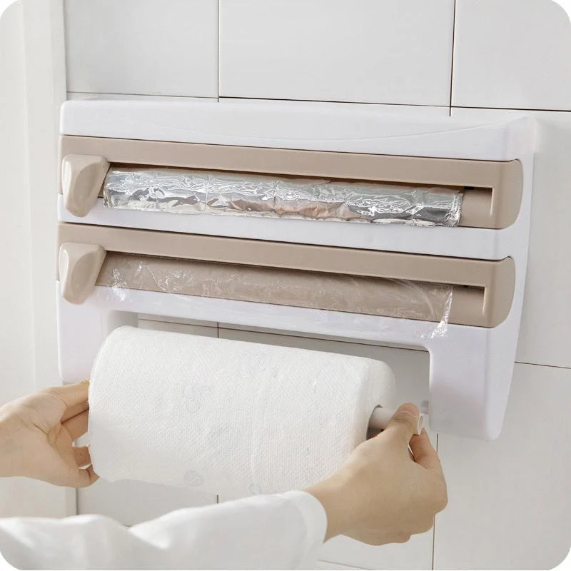 DISTRIBUTEUR PORTE-ROULEAU PAPIER DE CUISINE 4 EN 1