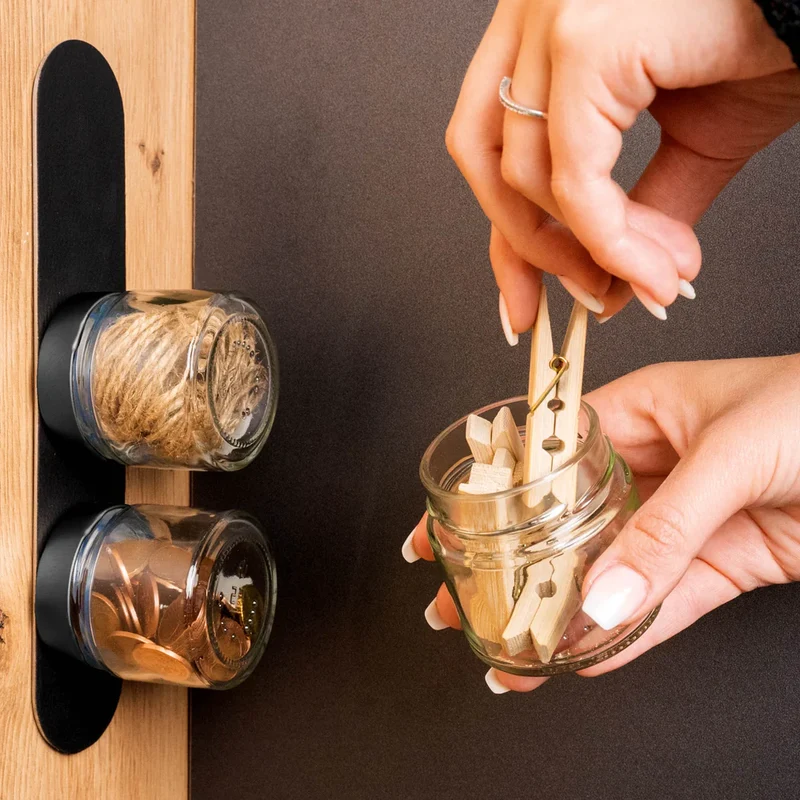 Magnetische kruidenpotjes set van 3 stuks met metalen strip Black & Classy - Silwy